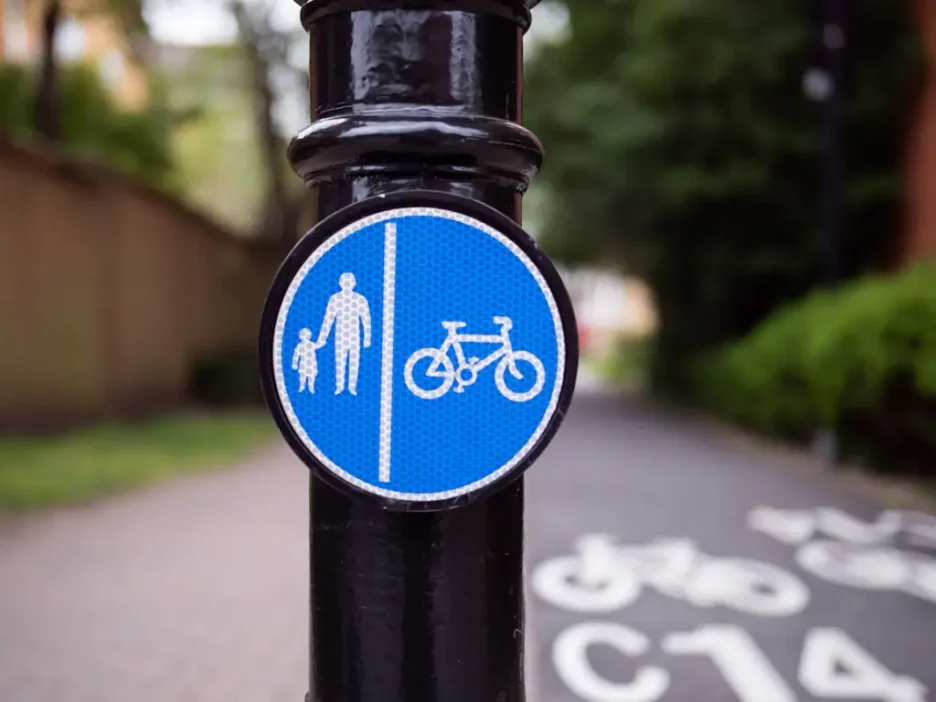 Cycle path with sign